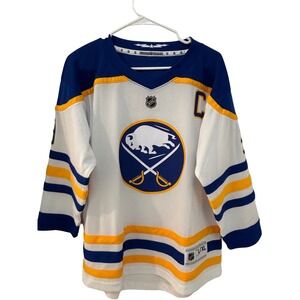 NHL Buffalo Sabres Jack Eichel #9 Captain Jersey White Blue Gold Mens L/XL